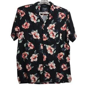 Abercrombie & Fitch Men’s XL Floral Button Up Shirt Black Red White Cotton Blend
